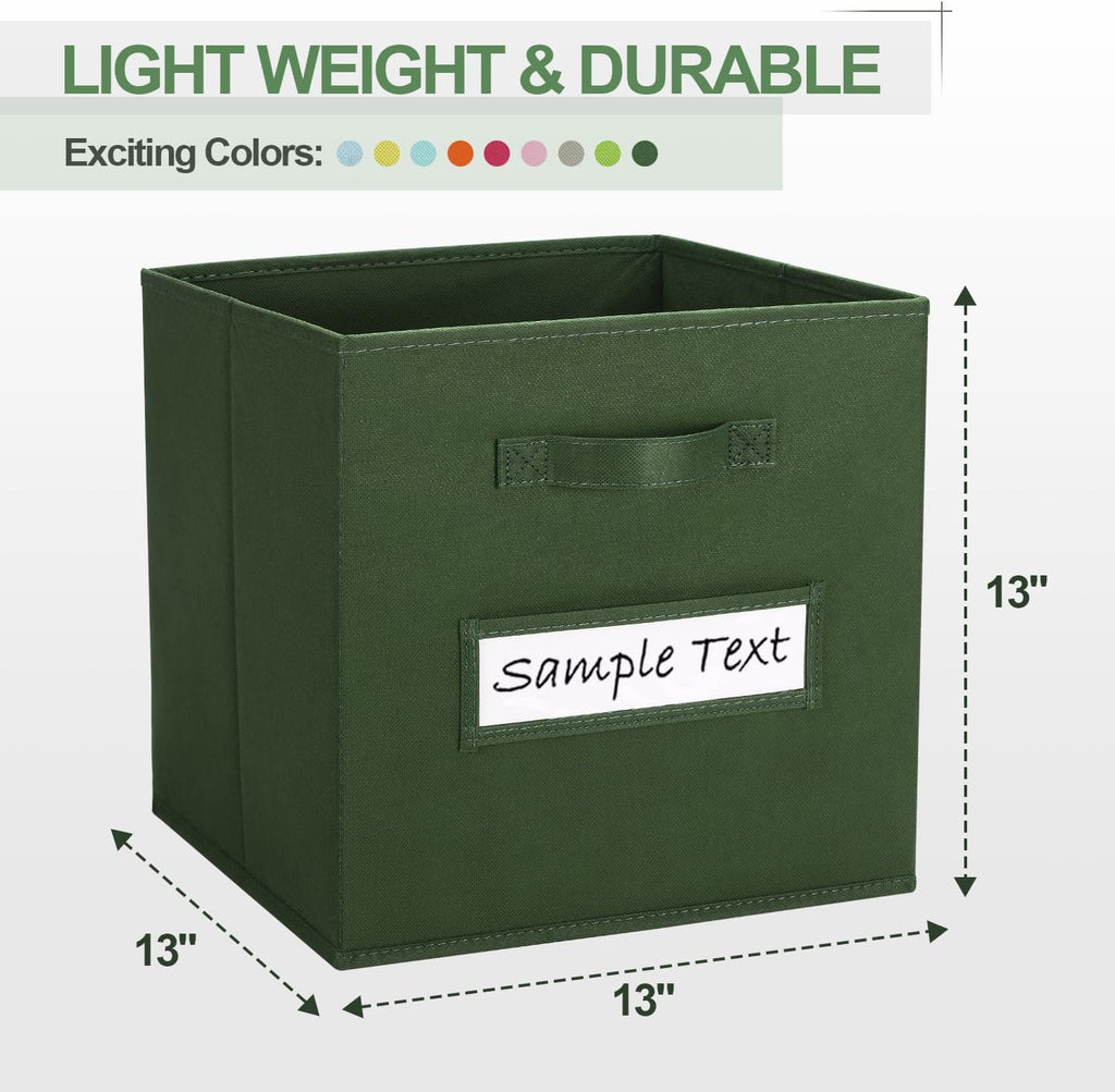 Fabric storage cubes (8 Pack) 13 Inch Cube Storage Bin, cube organizer bins with 8 Labels Window Cards & a Pen, Foldable cube organizer bins and Storage Box, Dark Green