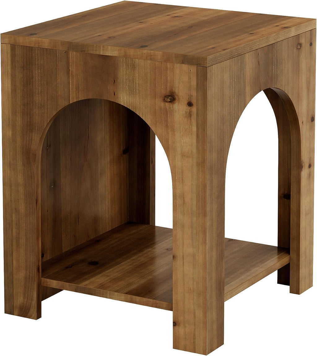 Tribesigns Farmhouse Wooden End Table with Arch Design, 2-Tier Storage Square Side Table for Living Room, Bedroom, or Office, Rustic Brown & Easy to Assemble