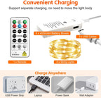 8 Pack Rechargeable LED Fairy Lights 7Ft 20LED Battery Operated with Remote, DIY Timer & 8 Modes, Mini Twinkle String Lights for Indoor Christmas Wedding Mason Jar Bedroom Table (Warm White)