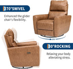 Power Recliner Chair, 270° Swivel Rocking Glider with USB Charging Port, PU Leather Upholstered Fabric, Ergonomic Modern Nursery Chair for Living Room, Bedroom, Nursery (Power Brown)