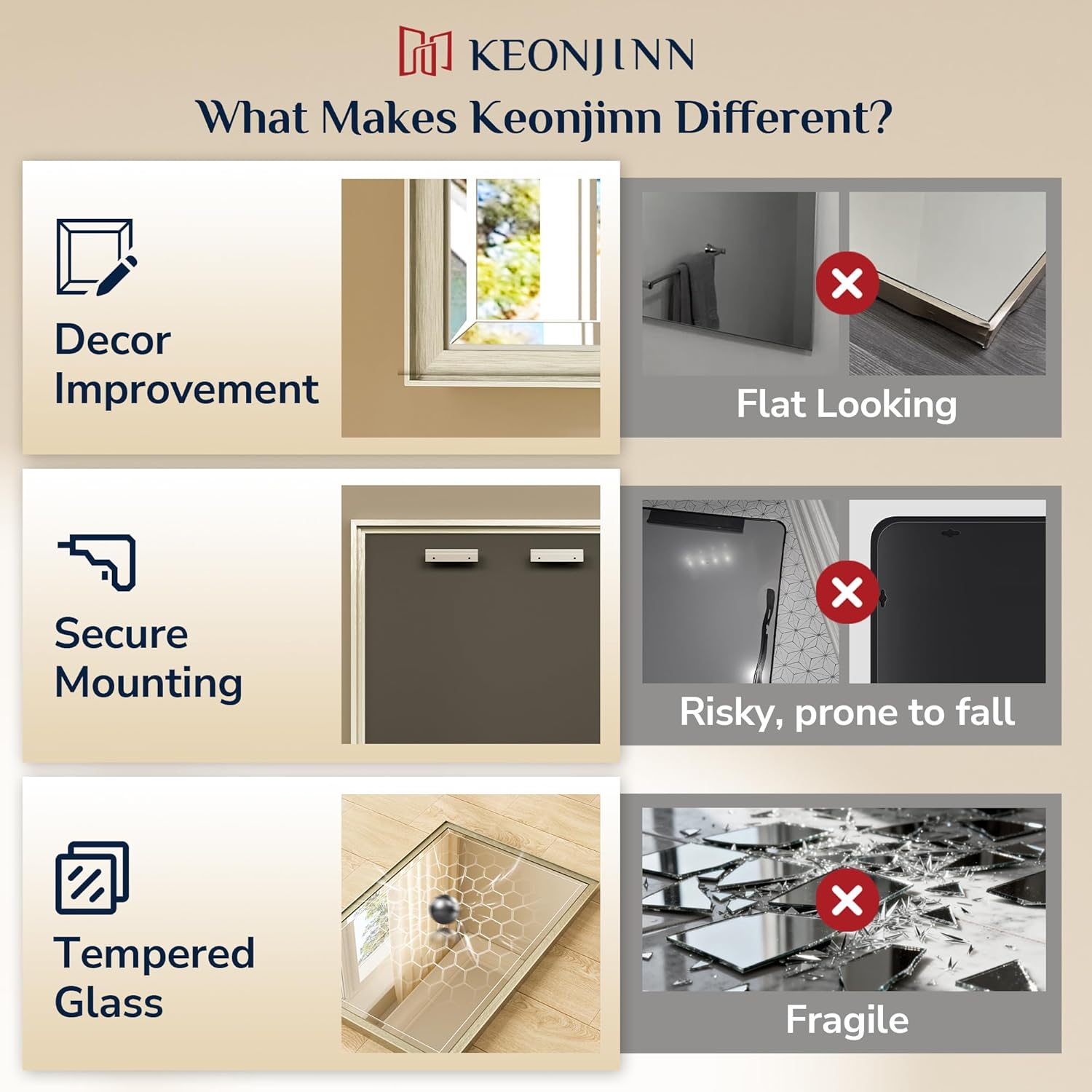 Keonjinn 20" x 30" Brushed Nickel Bathroom Mirrors for Over Sink, Silver Vanity Mirror for Wall, Thick Metal Framed, Beveled Edge Tempered Glass, Modern Farmhouse Rectangle Mirror for Bathroom Decor