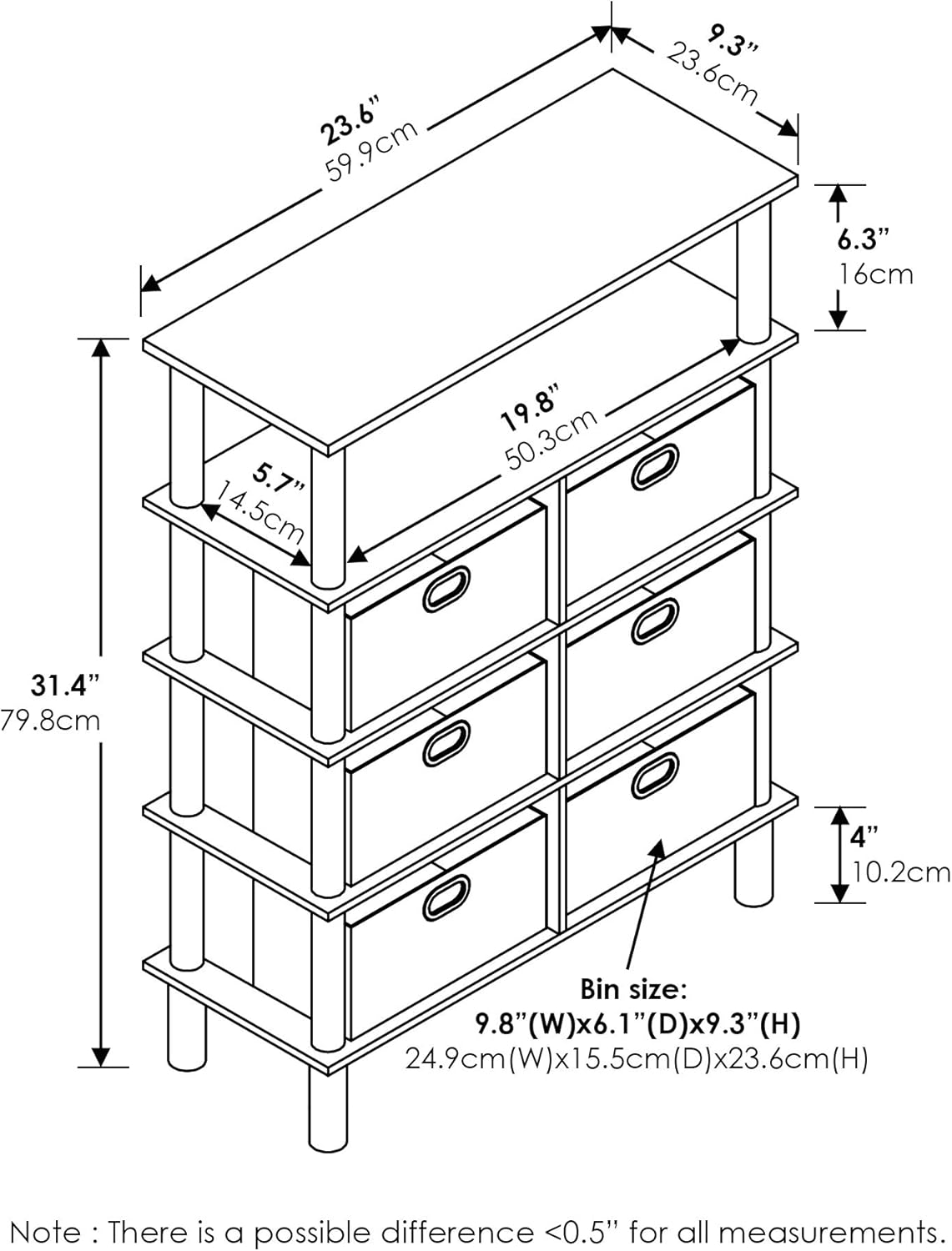 4-Tier Open Shelf Console Table, Side Table with Storage Drawer Bins, Toolless Assembly Open Back Sofa Table, Entryway Table, for Home Office, Living Room, Entryway, Black Oak