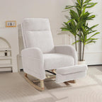 Rocking Chair Nursery with Foot Rest, Sherpa Nursing Rocking for Mom Nursery Rocker Chair with High Backrest, Armchair Rocker Glider with Side Pocket for Living Room, Bedroom, Teddy White