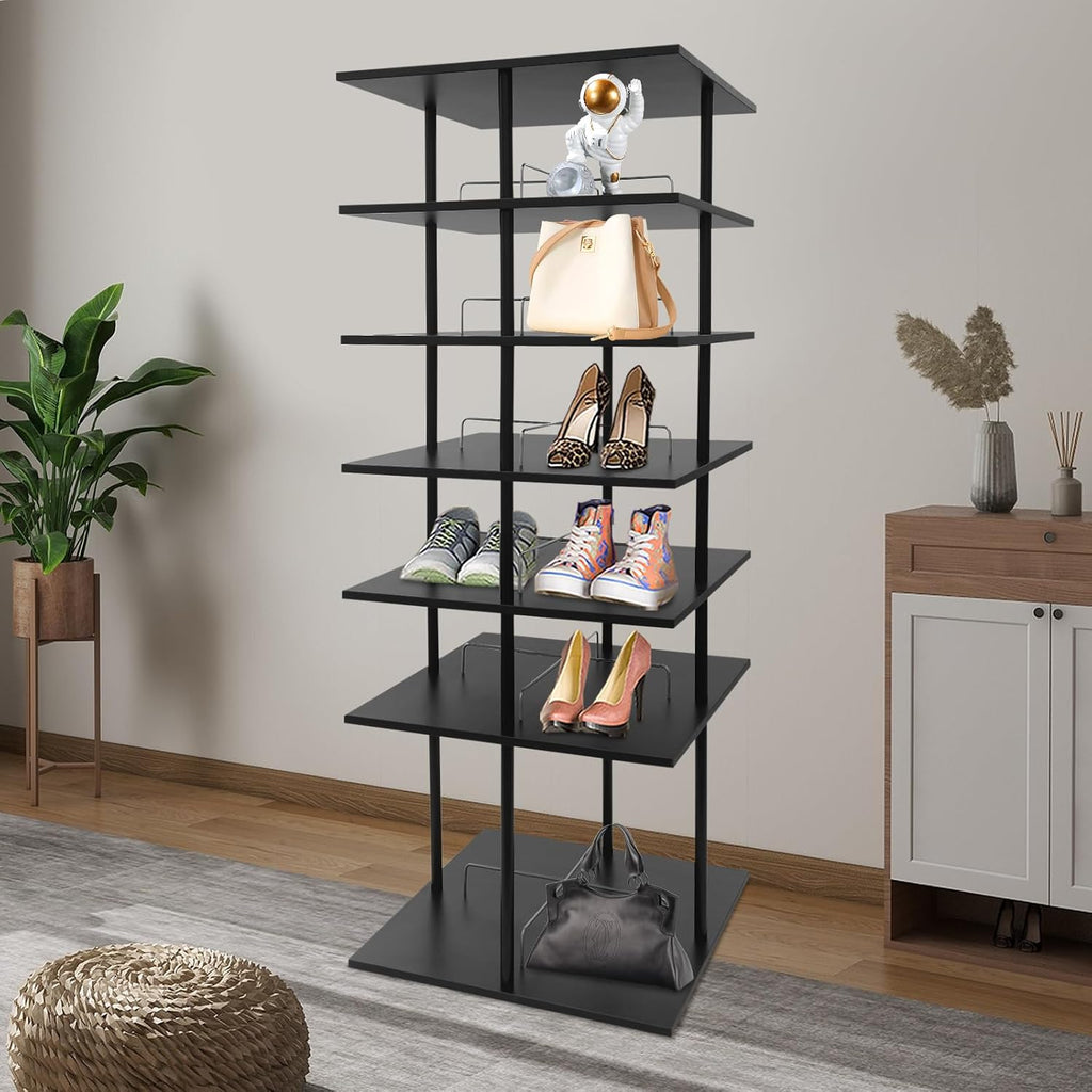 Rotating Shoe Rack, 6-Tier Shoe Storage Organizer with 360° Swivel Shelves, Holds Up to 24 Pairs, Floor Standing Shoe Shelf for Closet, Entryway & Bedroom