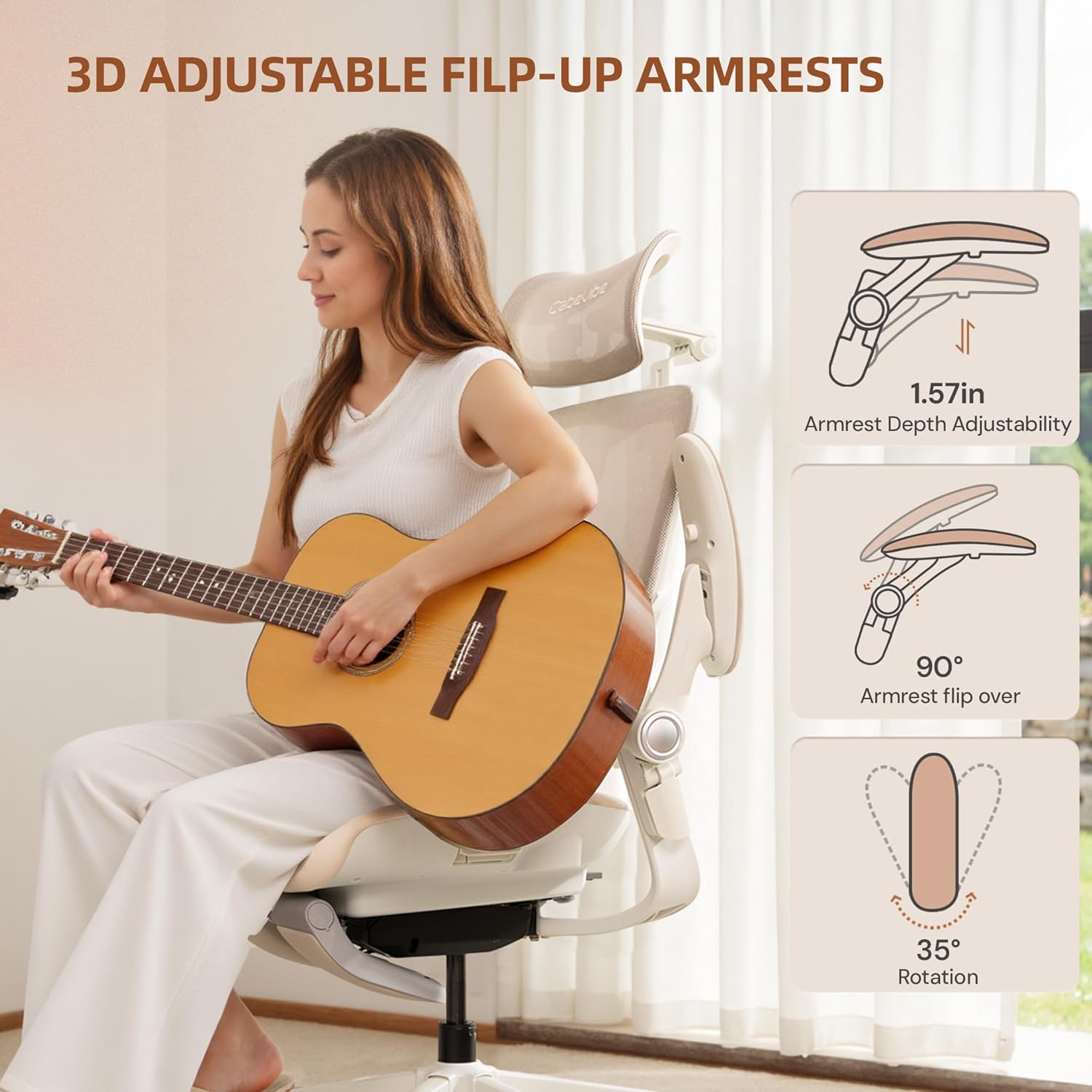 CabLady S2 Petite Office Chair for Women & Small Frames - 330lb Capacity, 4D Adjustable Lumbar/Headrest, Flip-Up Arms & Footrest, Ergonomic Desk Chair