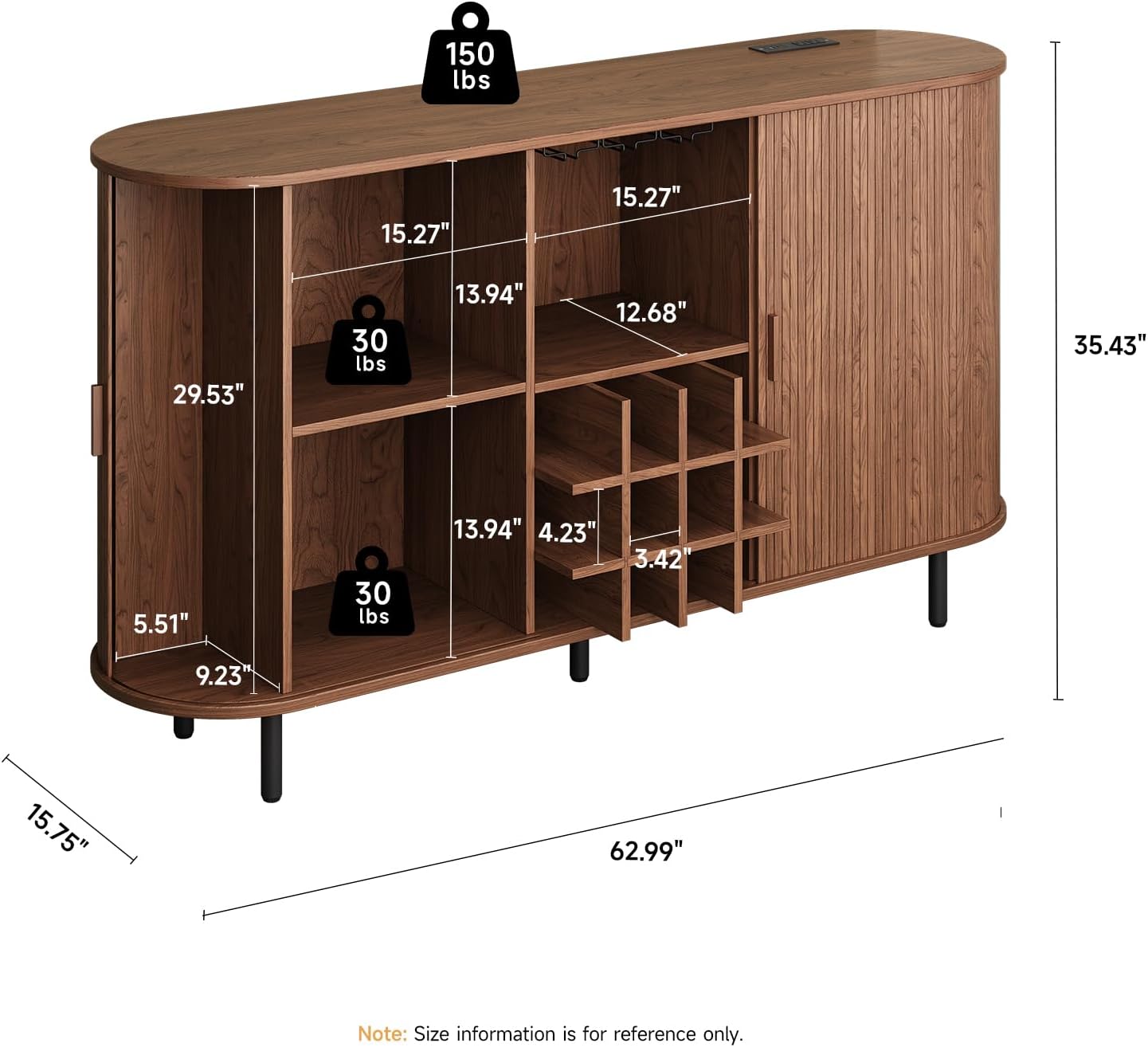ONBRILL 63" Wine Bar Cabinet with LED Light,Modern Liquor Whiskey Coffee Station with Wine Rack and Glass Holder, Farmhouse Buffet Sideboard with Storage for Living Room, Kitchen, Entryway (Walnut)
