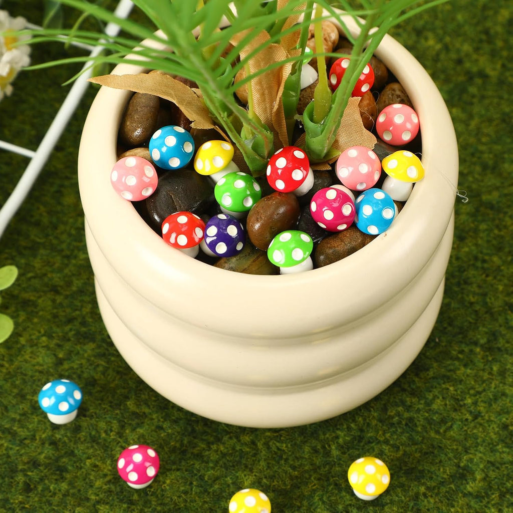 JUNEBRUSHS 120 Pcs Mini Resin Mushroom Colorful Fake Mushrooms Tiny Resin Mushroom Miniature Mushroom Figurines Mushroom Ornaments for Fairy Garden Landscape Crafts Party Favors