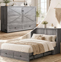 BALUS Full Size Murphy Bed, Full Cabinet Bed with Tri-Fold Memory Foam Mattress, Wooden Cabinets Beds with USB Charging Station and Storage Drawers, Space-Saving Cabinet Bed for Bedroom,Grey