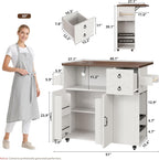 LIKIMIO Kitchen Island with Power Outlet & USB Charging, Rolling Island on Wheels with Drop Leaf, Farmhouse Kitchen Island Cart with Spice Rack, Wine Rack & Glass Holder for Small Kitchen, White
