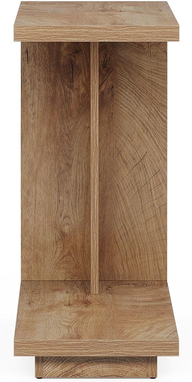 C Shaped End Table, Wood Side Table Nightstand - Bedside Table with 2 Shelves, Modern Living Room Small Accent Table