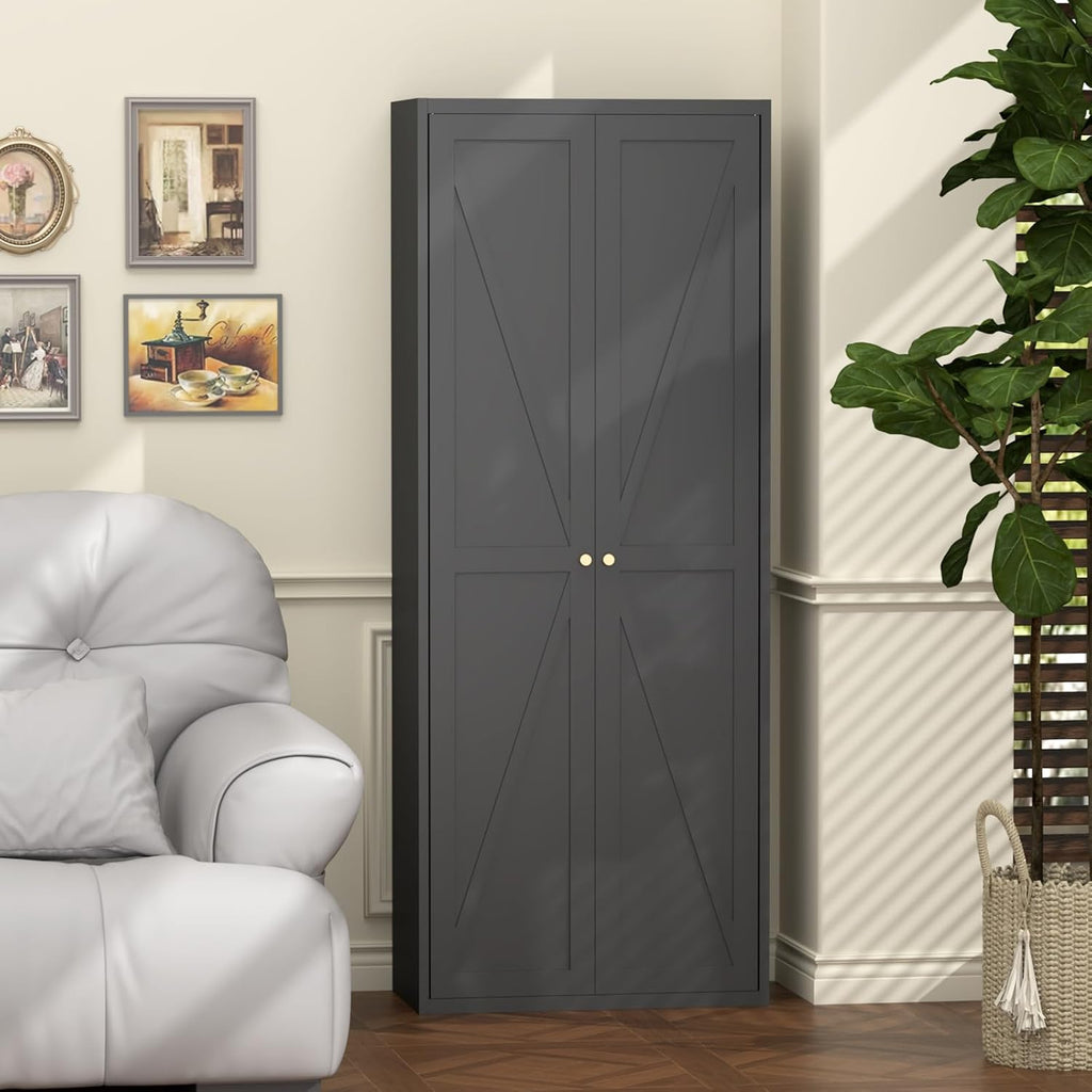 Pantry Cabinet,Tall Kitchen Pantry Storage Cabinet with 2 Doors,Kitchen Cabinet Storage with 4 Adjustable Shelves for Living Room,Dining Room,Black