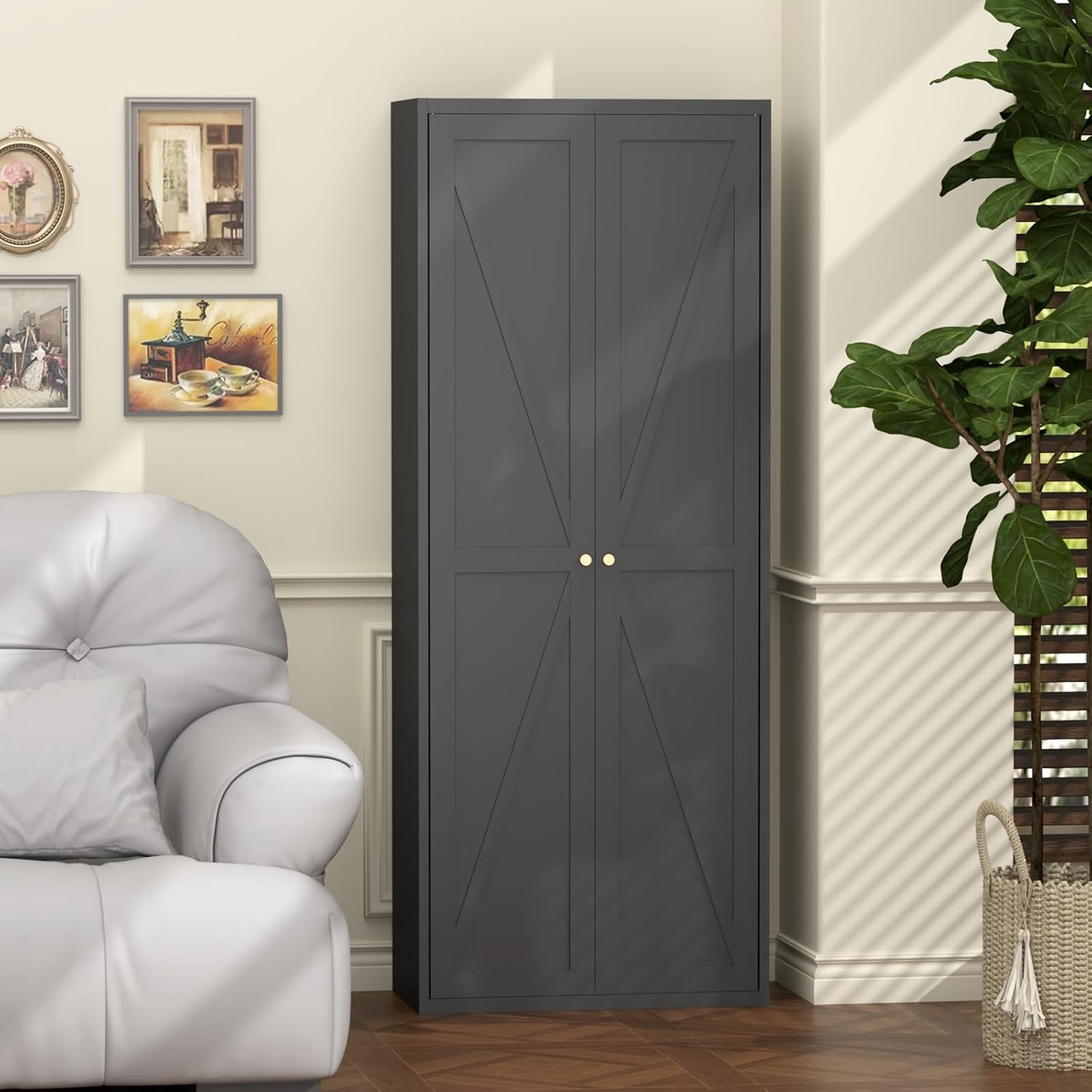 Pantry Cabinet,Tall Kitchen Pantry Storage Cabinet with 2 Doors,Kitchen Cabinet Storage with 4 Adjustable Shelves for Living Room,Dining Room,Black