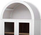 71" White Arched Farmhouse Kitchen Pantry Cabinet with Glass Doors & 2 Soft-Close Drawers, Versatile Storage Hutch Cabinet with Adjustable Shelves for Pantry Organization, Kitchen or Dining Room
