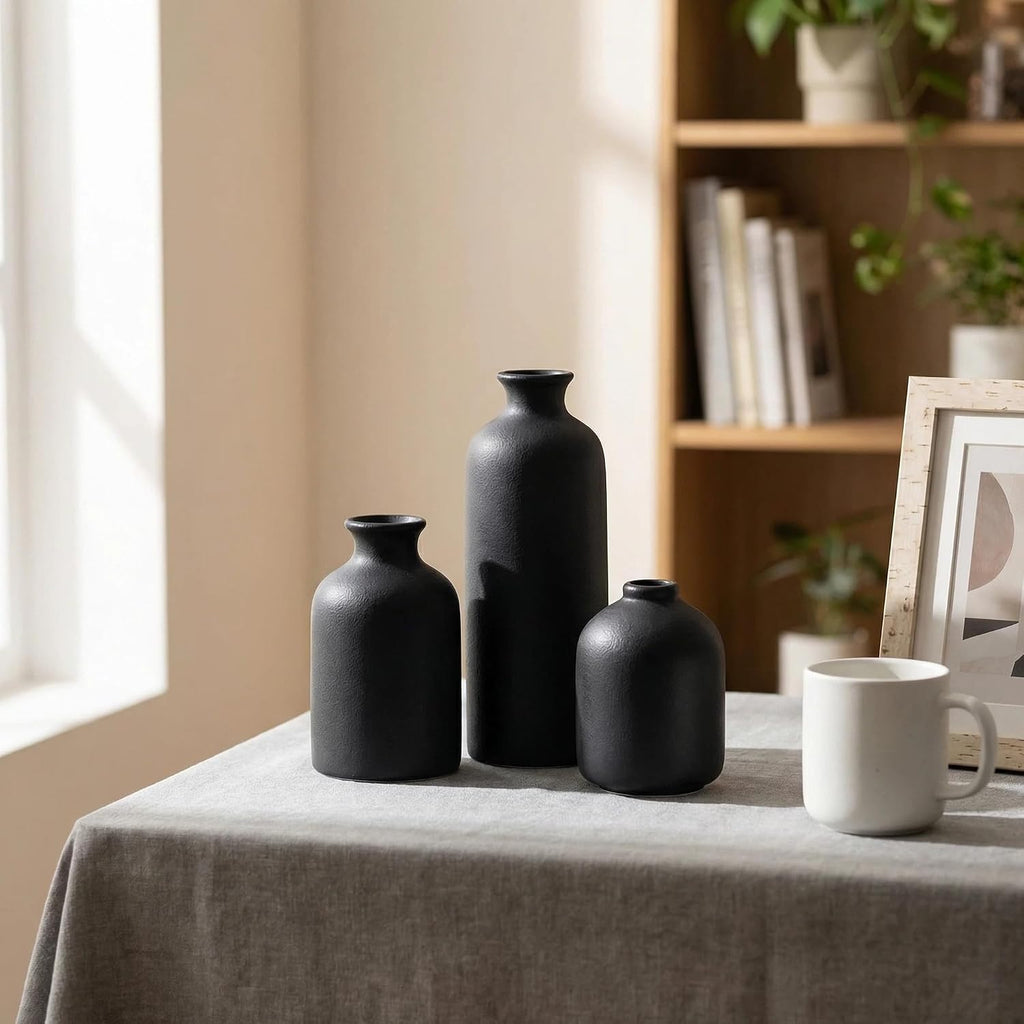 Small Ceramic Vase Set of 3, Boho Home Decor Vases for Dried Flowers,Farmhouse,Shelf,Bathroom,Centerpiece for Entryway Table Decoration Gifts