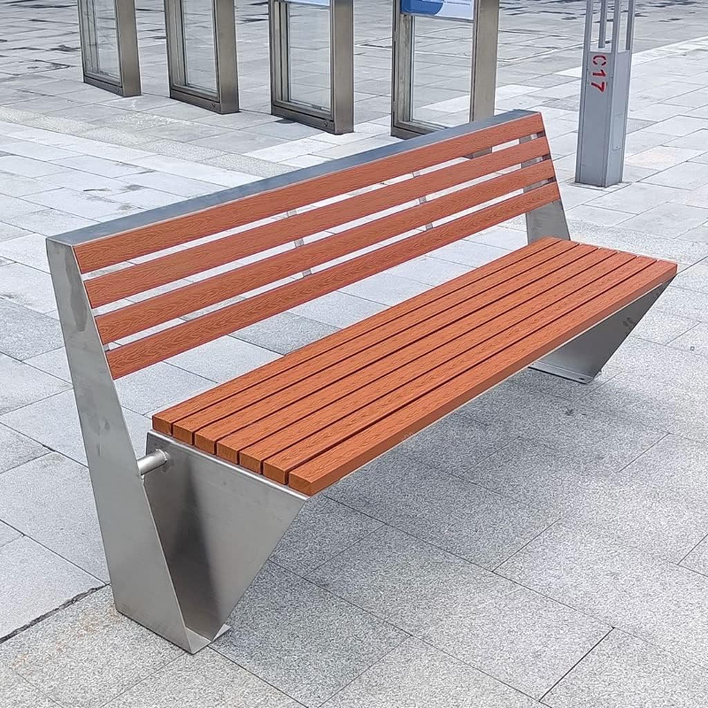 Patio Benches for Outdoors Outdoor Stainless Steel Park Bench Solid Wood with Backrest Leisure Seat Square Courtyard Long Row Chair Garden Benches for Outdoors