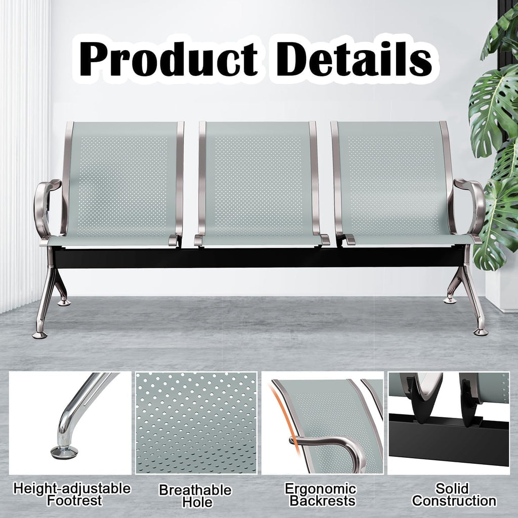 Kinsuite 5 Seat Waiting Room Chairs - Airport Reception Chairs with Arms Metal Reception Bench Seating Lobby Chairs for Business Office Hospital Bank Airport Market, Silver
