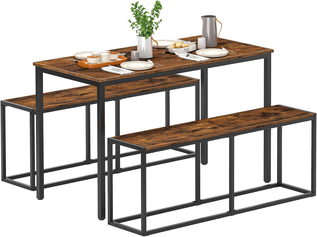 HOOBRO Dining Bench, 47.2 Inch Dining Table Bench, Industrial Style Kitchen Bench, Steel Frame, Easy to Assemble, for Kitchen, Dining Room, Rustic Brown and Black BF12CD01