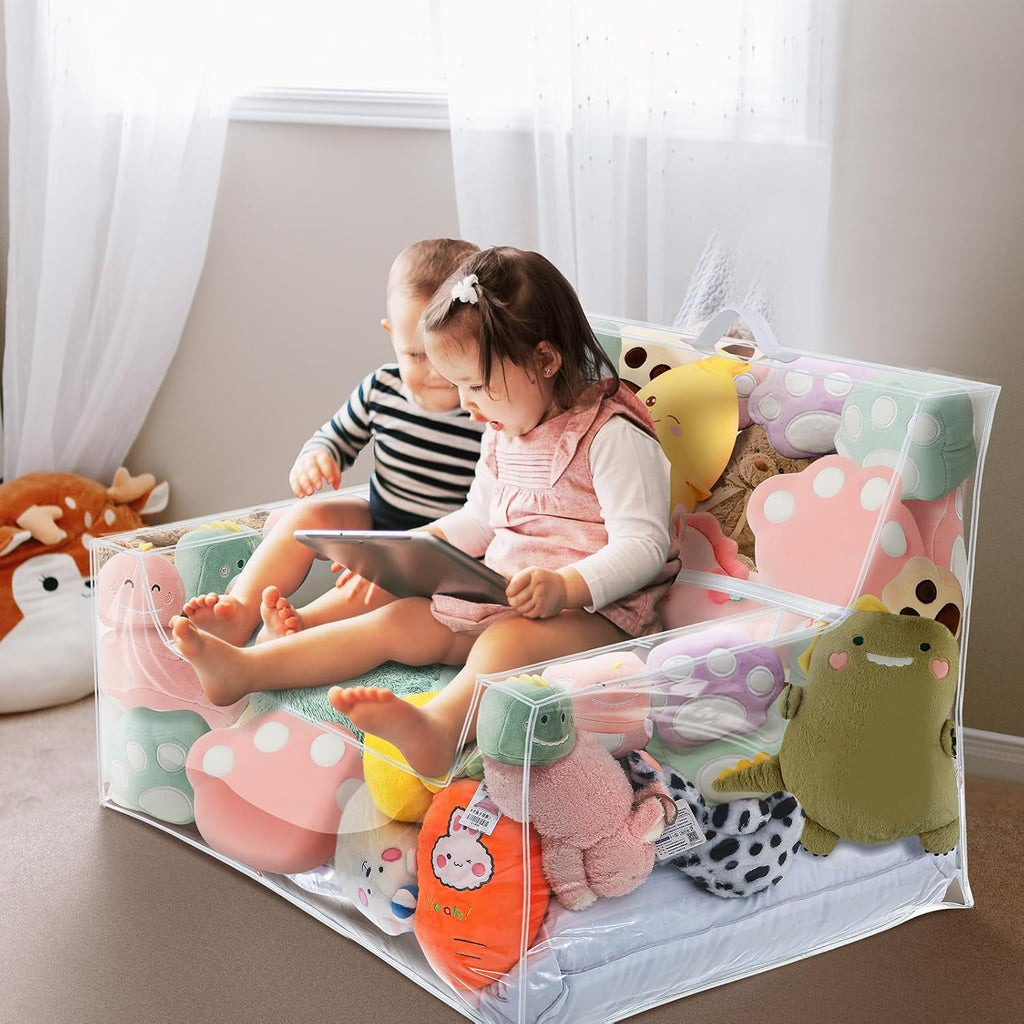 Teenyyou Stuffed Animal Storage Bean Bag Chair Sofa Cover Zipper Large Transparent PVC Stuffed Animal Organizer Bean Bag Seat Only for Organizing Rooms Plush Toys When Filled(38 Inch,Sofa Style)