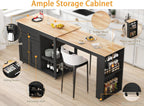 JassmiPkwy 78'' Rolling Kitchen Island with Extendable Dining Table for 4, Kitchen Islands on Wheels w/Pull Out Table, Drawer, 2-Tier Storage Shelf, Hooks, Black