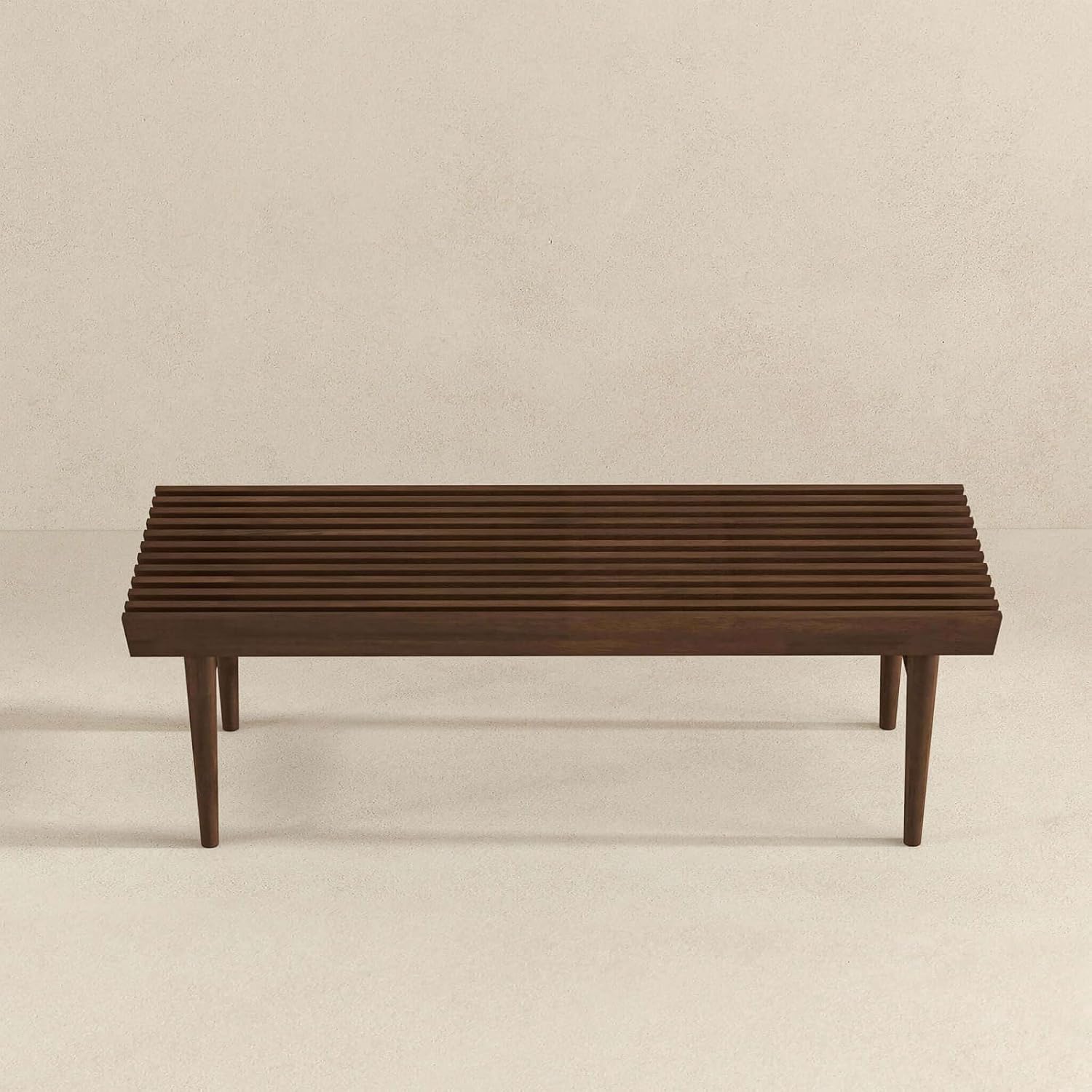 Mid Century Modern Solid Wood Bench with Natural Walnut Stain Finish 15.5'' H x 47.2'' W x 18.1'' D for Living Room, Hallway, Bedroom, Bathroom