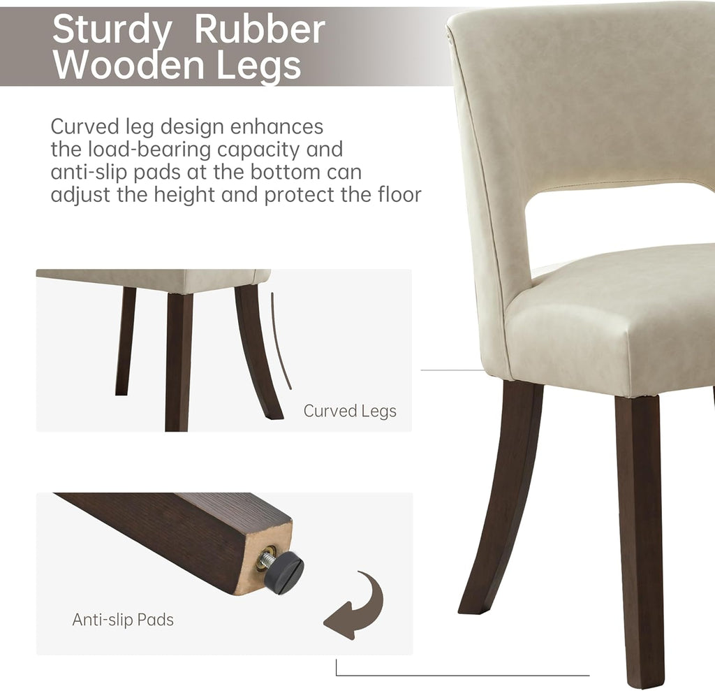 VKNOW Modern Dining Chairs Set of 4, Faux Leather Upholstered Dining Room Chair Kitchen Chairs, Farmhouse Dinner Chair for Kitchen Dining Room, Beige