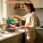 Tea Bag Organizer, 2-Tier 360° Rotating Tea Bag Holder Organizer, 8-Baskets Tea Holder Accessories Holds 120+ Tea Bags, Gift for Decor Kitchen, Cabinet, Bar Countertop Storage