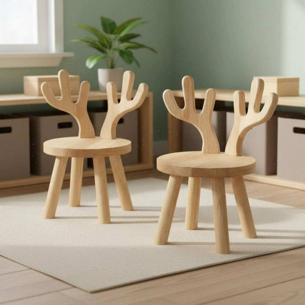 Qianly Wooden Animal Chair Sturdy Chair Non-Slip Feet Cartoon Character Seat for Kindergarten, Playroom, 26x26x45cm, Rabbit