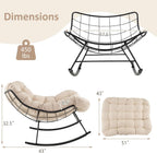 Giantex Outdoor Rocking Chair, Indoor Oversized Egg Papasan Chair with Padded Cushion, Patio Rocker Chair w/Metal Frame for Porch Garden Backyard, 450 lbs Capacity, Beige