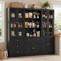 Cyclysio 3-Set Pantry Cabinets, 80" Tall Kitchen Pantry Storage Cabinets with Glass Doors, Drawers and Open Shelves, Black Kitchen Pantry Cabinet Set with Adjustable Shelves, Baseboard Cut Out