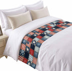 4th of July Bed Runner Stars Stripes Patchwork Bedding Scarves Soft Decorative Bed Flag Retro Checkered Grid Bed Runners for King Size Bed Home Hotel Bedroom Independence Day Decor 20x94 Inch