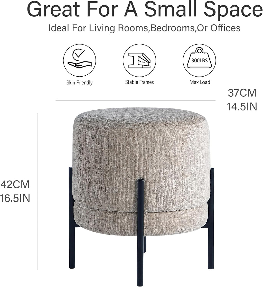 Get Set Style Multifunctional Ottoman with Side Table, Soft Round Footrest Stool,Vanity Stool with Metal Legs, Modern Decorative Furniture Vanity Chair for Makeup Room, Bedroom, Living Room