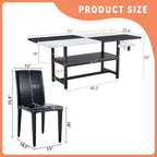 71" Dinner Table Set for 6, Modern Dining Table Set for 6, Black and White Splicing Tabletop with Storage Shelf, White Faux Marble Dining Table and 6 Black Upholstered Chairs for Kitchen, Dining Room