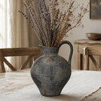 Ceramic Rustic Farmhouse Vase with Handle, 8.8 Inch Brown Vintage Vase, Rustic Ceramic Pottery for Home Decor, Farmhouse Decor Centerpiece for Kitchen, Living Room, Entryway