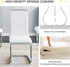Dining Chairs Set 8, Armless White Kitchen Chairs,Waterproof Faux Leather Dinner Chairs with Upholstered Seat,Armless Side Chairs with Silver Metal Frame for Kitchen Dining Room