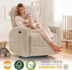 Power Swivel Rocker Recliner, Swivel Glider Nursery Electric Recliner Chair with Lumbar Support, Upholstered Rocking Recling Chairs for Adults Nursery, Living Room, Bedroom, Corduroy Camel