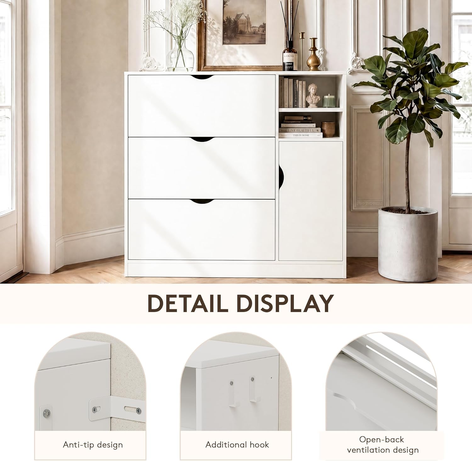 GRUSIGN Shoe Storage Cabinet with 3 Flip Drawers and Storage Space, Adjustable Shelf, Large Capacity Shoe Cabinet for Entryway,Hallway, Mudroom (White)