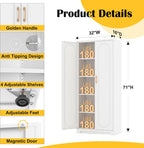 SteeLoong Kitchen Pantry Cabinet,71”Metal White Storage Cabinet with Doors and Shelves,Tall Cabinet with 2 Gold Hands for Dinning Room,Living Room