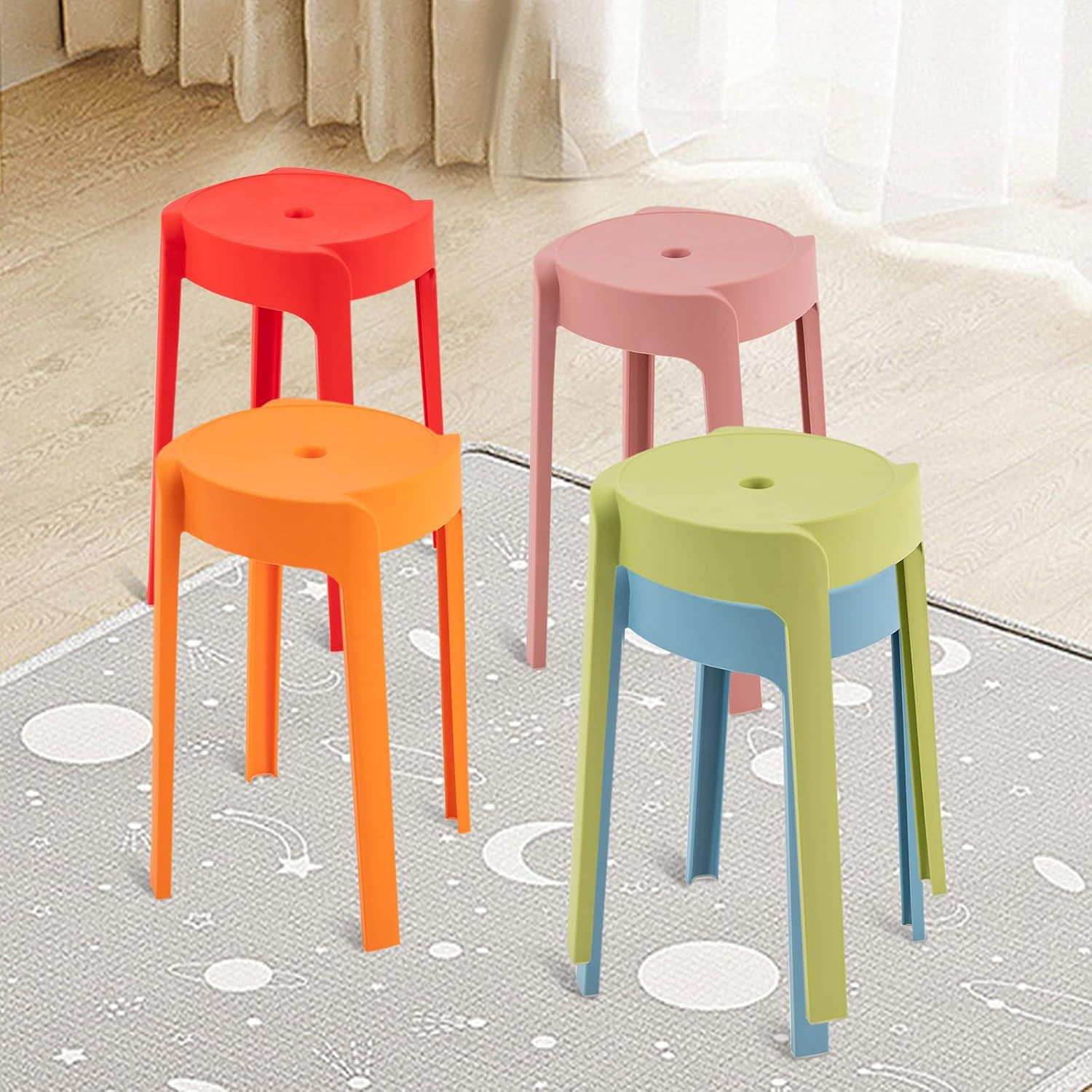 5 Pack Plastic Stackable Stools, 18 Inch Colorful Round Classroom Stools for School, Kindergarten, Home & Office