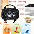 CAMTOP Lunch Box for Women Men Insulated Lunch Bag Lunch Tote Bag Leakproof Thermal Cooler Large Capacity for Travel Work School Picnic (Black Pink Bow)