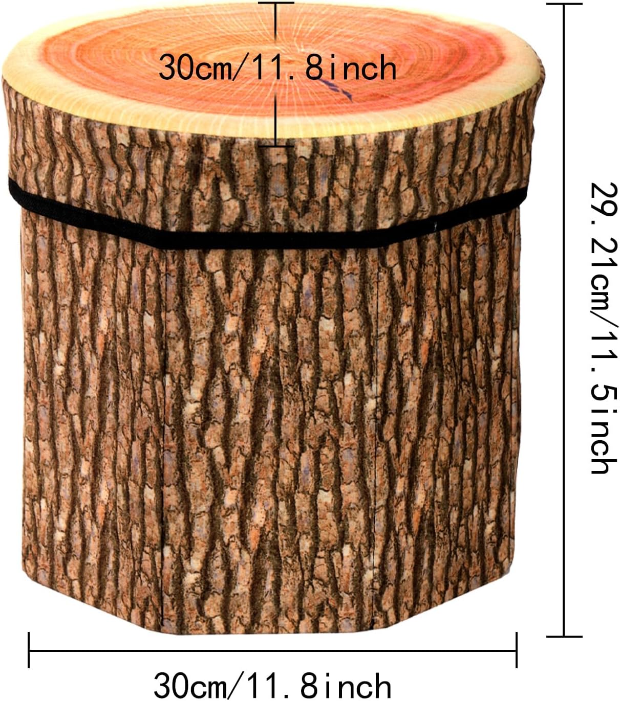Lawei 3 Pack Tree Stump Storage Stools, 12 x 12 Inches Folding Stool Ottoman with Foam Cushion, Collapsible Storages Seat Chest, Vintage Storage Toy Box Wood Stump Organizer Stools for Toy