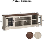 IRONCK Farmhouse TV Stand for 75 Inch TV, Rustic Entertainment Center with Storage Cabinets & Open Shelves, Grid Glass Doors, Media Console for Living Room, Bedroom(Light Oak & Walnut)