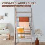 Blanket Ladder Shelf 6.4FT, 38 inch Wide Solid Wooden Blanket Ladder for Living Room, 6-Layer Farmhouse Rustic Quilt Rack for Living Room Bathroom
