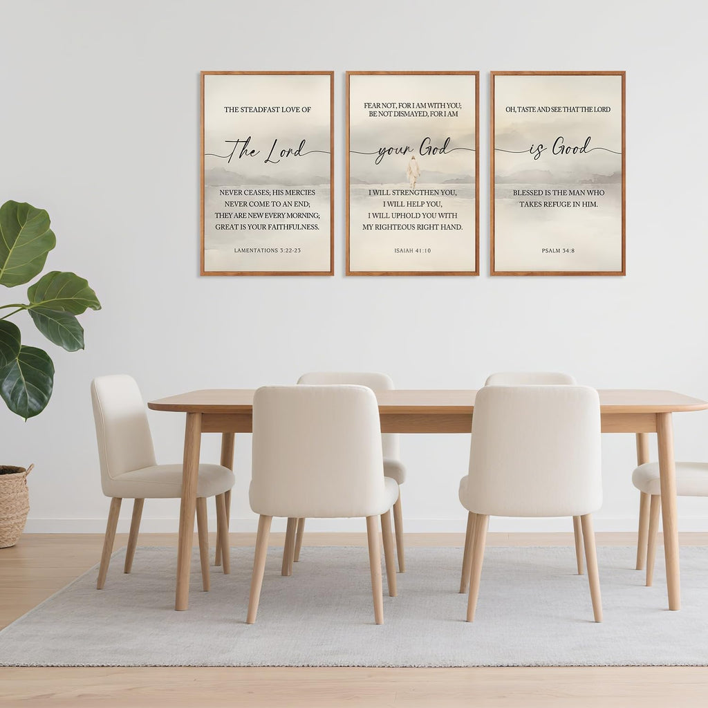 HLNIUC Christian Scripture Framed Wall Art Set of 3,The Lord Your God Is Good Wall Decor(24x36),Inspiring Easter Bible Verse Canvas Artwork,Modern Religious Quotes Prints for Church,Bedroom,LivingRoom