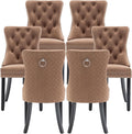 Velvet Dining Chairs Set of 6, Upholstered Dining Room Chairs with Nailhead Trim, Sillas de Comedor Modernas 6, Wooden Kitchen Chairs for Dining Room, Living Room, Kitchen, Bedroom, Brown
