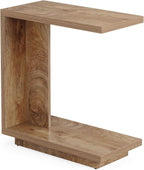 C Shaped End Table, Wood Side Table Nightstand - Bedside Table with 2 Shelves, Modern Living Room Small Accent Table
