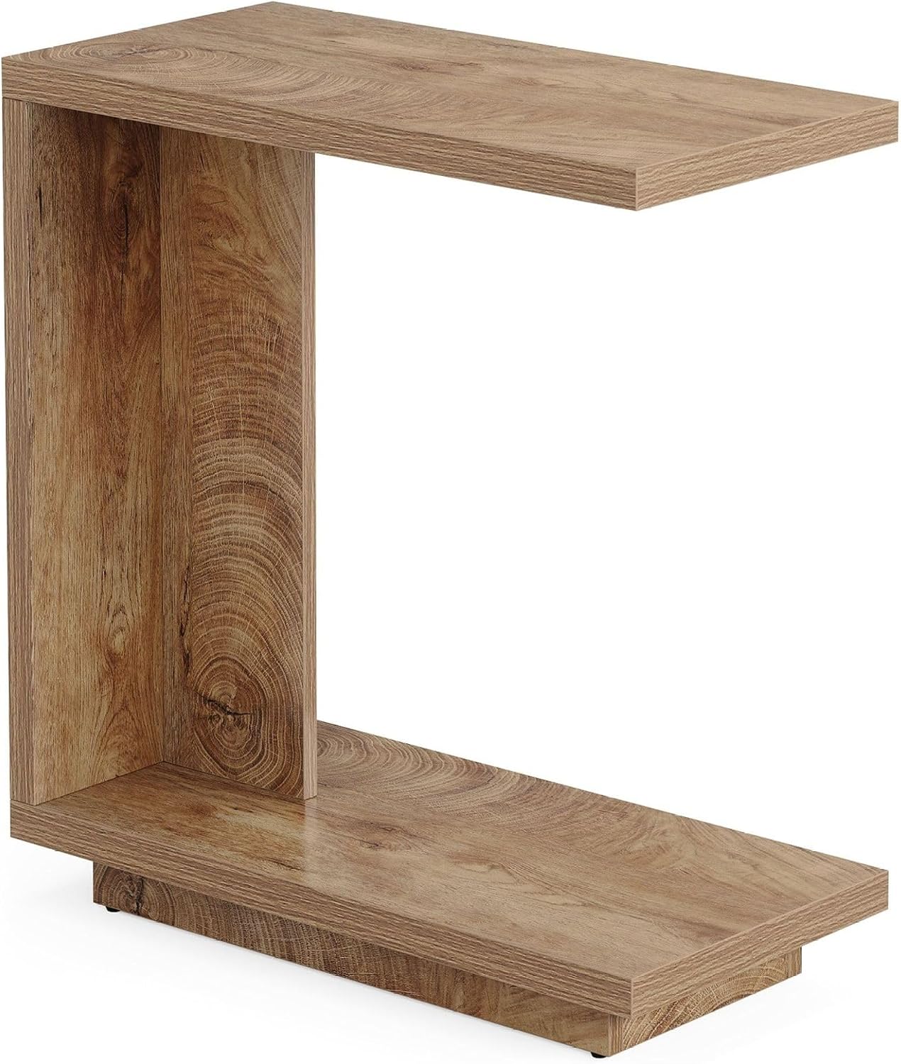 C Shaped End Table, Wood Side Table Nightstand - Bedside Table with 2 Shelves, Modern Living Room Small Accent Table