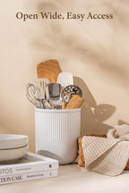 FOBENTA Utensil Holder, 7.3’’+5.4’’ Ceramic Kitchen Utensil Holder for Countertop, Large Utensil Crock–Cooking Utensil Organizer for Spatula & Spoon, Modern Kitchen Decor, Set of 2, White