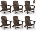 GREENVINES Adirondack Chairs Set of 6 | Wood Grain HDPE Plastic | Oversized Fire Pit Chair | All Weather | Dark Brown | Poly Lumber | for Outdoor Deck Backyard Patio Garden