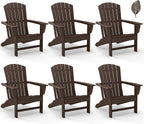 GREENVINES Adirondack Chairs Set of 6 | Wood Grain HDPE Plastic | Oversized Fire Pit Chair | All Weather | Dark Brown | Poly Lumber | for Outdoor Deck Backyard Patio Garden