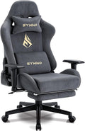 Symino Gaming Chair, Ergonomic Office Chair with 2D Armrests, 150° Recline, Breathable Faux Suede Fabric, Adjustable Headrest, Computer Desk Chair for Home Office, with Footrest, Grey